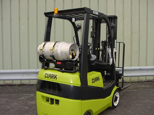 Green propane forklift operated with propane forklift safety protocol in mind